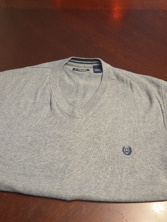 Chaps Other - Chaps Men's V-Neck Sweater in Light Heather Gray with Navy Embroidery